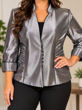✨ Dressbarn Stunning Metallic Silver Satin Blazer/Size 16